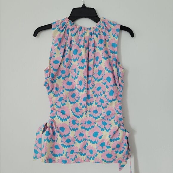TopShop Poplin Daisy Cut Out Side sleeveless top in pink and blue - Picture 4 of 7
